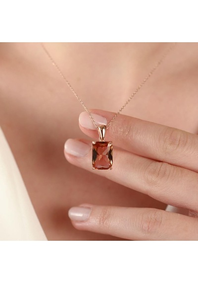 Zultanit Taşlı Emerald Kesim Rose Gold Kaplama Gümüş Set Gümüş