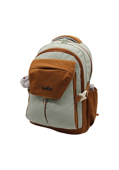 Günlük Sırt Çantası Unisex Çok Bölmeli Okul Çantası 2601 Bej-taba Siyah - Taba