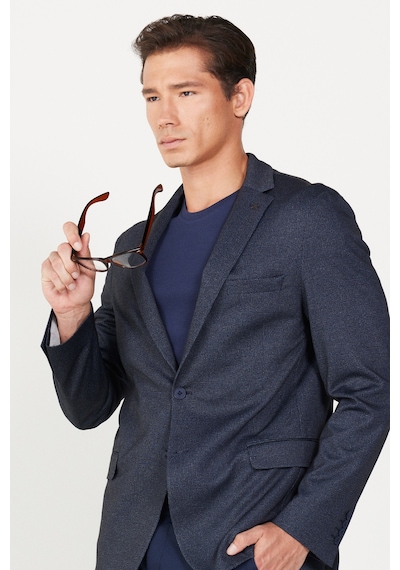 AC&Co / Altınyıldız Classics Erkek Lacivert Slim Fit Dar Kesim Mono Yaka Baskılı Ceket Lacivert