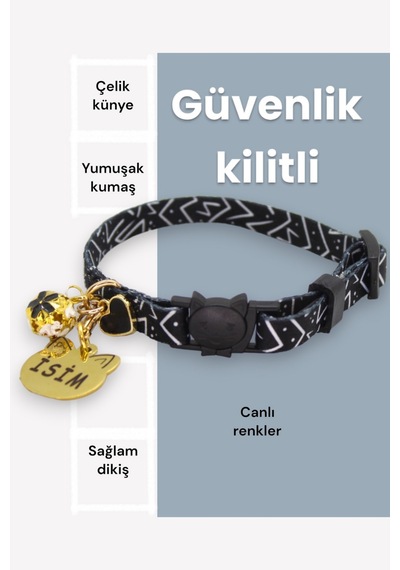 Caramelos Güvenlik Kilitli Kedi Tasması, Isimli Kedi Tasması Sbkm