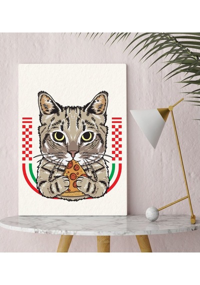 Bk Gift Pizza Yiyen Kedi Tasarımlı Kanvas Tablo 30X50Cm-1