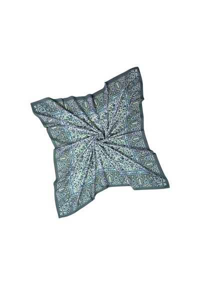Mim Eşarp Mısırlı Eşarpları Büyük Boy Etnik Desenli Eşarp 120x120 Cm Gri - Mavi
