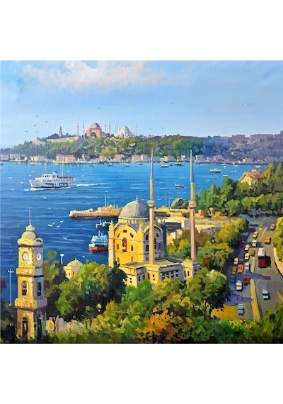 Galata Eminönü Kız Kulesi Ve Ortaköy Doğal Taş Bardak Altlığı 4'lü Set - Natural Stone Coasters - Taş Çok Renkli