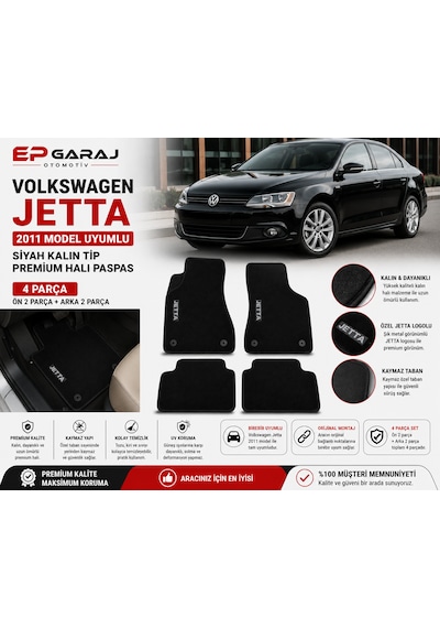Volkswagen Jetta 2011-2018 Model Uyumlu Siyah Kalın Tip Premıum Halı Paspas Takımı 4 0
