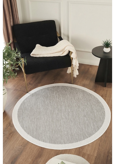 Sisalux 3087 Gri Beyaz Yuvarlak Sisal Dokuma Jüt Kilim Hav Toz Vermez Mutfak Oturma Odası Halısı Gri - Beyaz