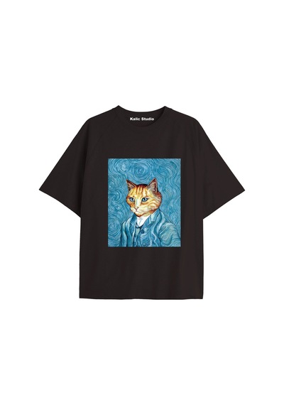 Kalic Studio Unisex Van Gogh Baskılı Oversize Tshirt Siyah-49