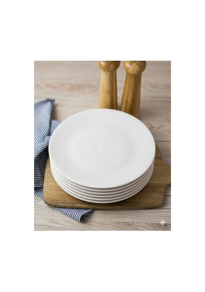 12'li Melamin Pasta Ve Tatlı Servis Tabağı 25 Cm - Beyaz Düz Yuvarlak Hafif Sunum Tabak Seti Beyaz