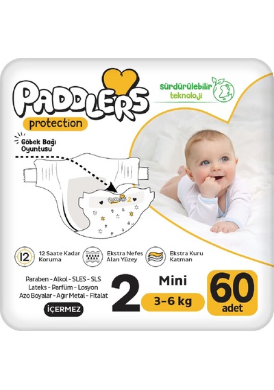 Protection Bebek Bezi 2 Numara Mini (3-6 Kg) 60 Adet Jumbo Paket, Maksimum Koruma