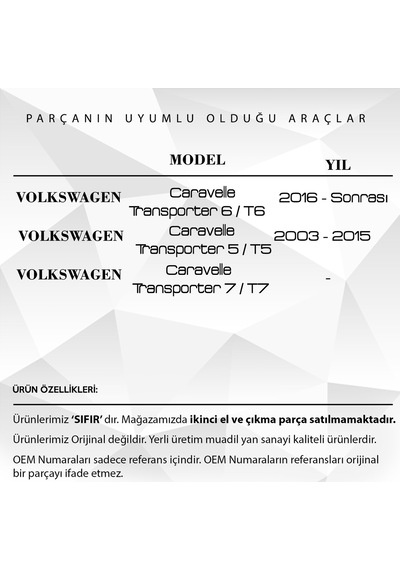 Transporter T5 T6 T7 İçin Kol Dayama Kolçak Burcu Demiri Sağ-sol Set