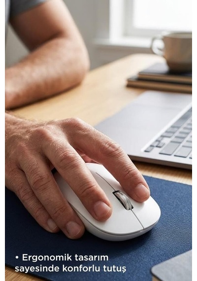 Delux Serisi Tablet Çalışma Bilgisayar Mouse Çift Modlu Sessiz Kablosuz Fare Tm19 Beyaz