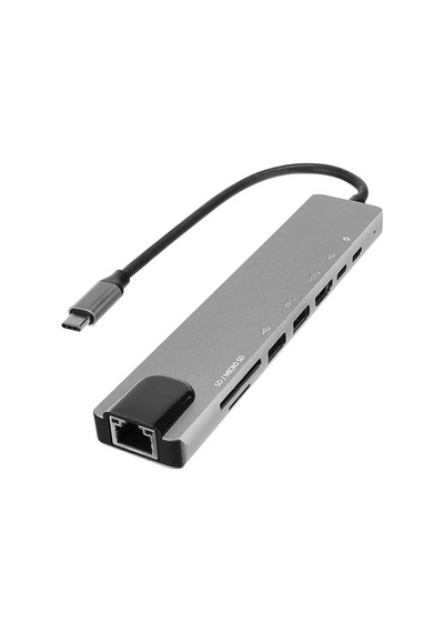 Hytech Hy-usbc82 4k 30hz Gri Metal 2xusb3.0, 1xusb2.0, 1000mbps Pd, Typec Data, Sd/tf Kart Okuyucu T