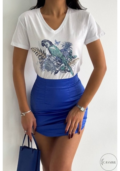 Cassime Kadın Beyaz V Yaka Papağan Pul Payet İşlemeli %100 Pamuk Tişört Büyük Beden Xl-2xl-3xl Cassime Kadın Beyaz V Yaka Papağan Pul Payet İşlemeli %100 Pamuk Tişört Büyük Beden Xl-2xl-3xl