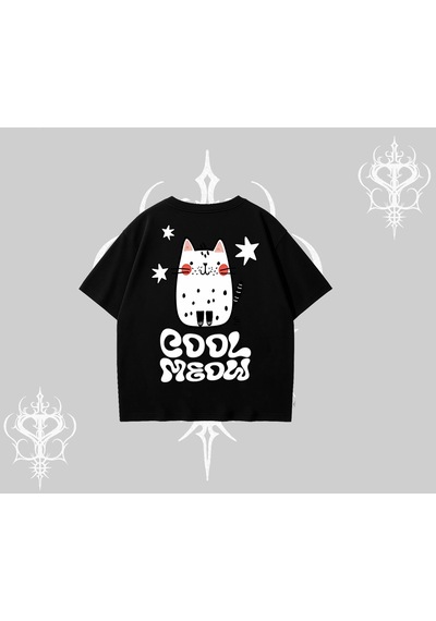 Tarzsokak Cool Meow Yazılı Sevimli Kedi Arka Baskılı Oversize Tshirt Siyah Tarzsokak Cool Meow Yazılı Sevimli Kedi Arka Baskılı Oversize Tshirt Siyah