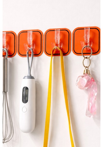 6'lı Turuncu Yapışkanlı Duvar Askısı Bornoz Havlu Mutfak Banyo Organizer 35 cm