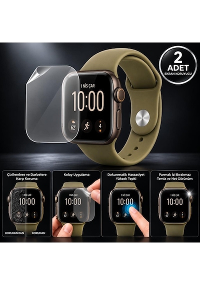 Apple Watch Series 12 42mm İle Uyumlu Ekran Koruyucu Tpu A3582 Şeffaf 2 Adet