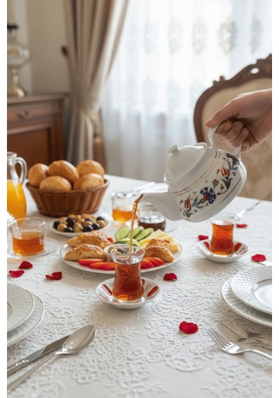 Osmanlı Desen Porselen Demlik - 650 Ml. Üst Demlik Beyaz