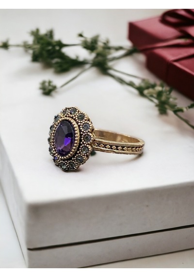 Kristal Taşlı Oval Yüzük Fayra-a7853esbdıyzk Mor