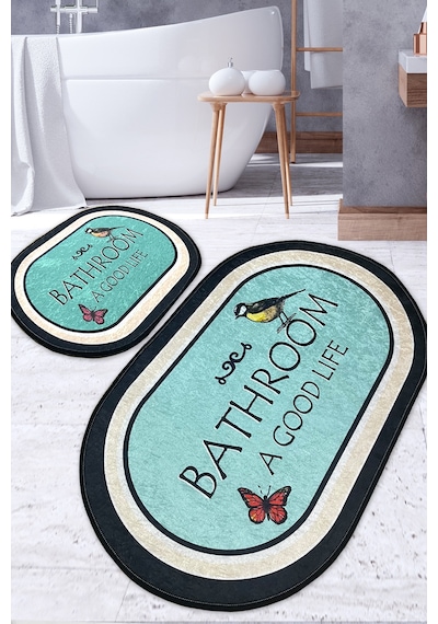 Molla Banyo Halısı Djt 2 Li Set Yıkanabilir , Kaymaz Taban Banyo Çok Renkli