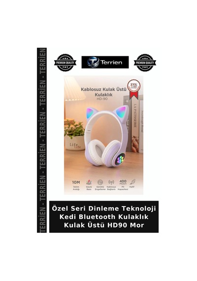 Özel Seri Dinleme Teknoloji Kedi Bluetooth Kulaklık Kulak Üstü Hd90 Mor