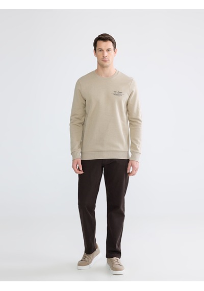 Lcwaıkıkı Classic Bej Bisiklet Yaka Erkek Kalın Sweatshirt