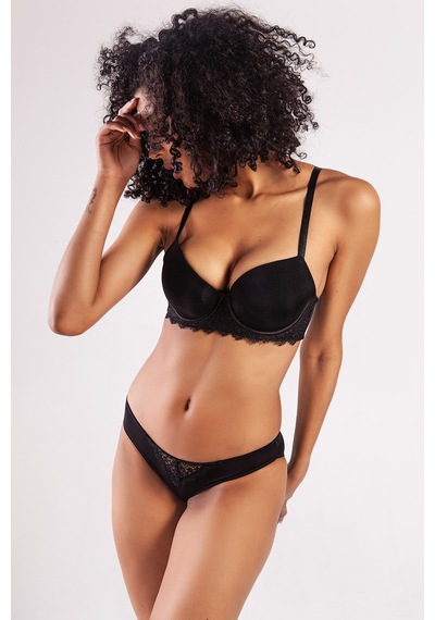 Etiler Collection Golshan Garland Mini Slip, Kadın Güpürlü Siyah Külot Çok Renkli