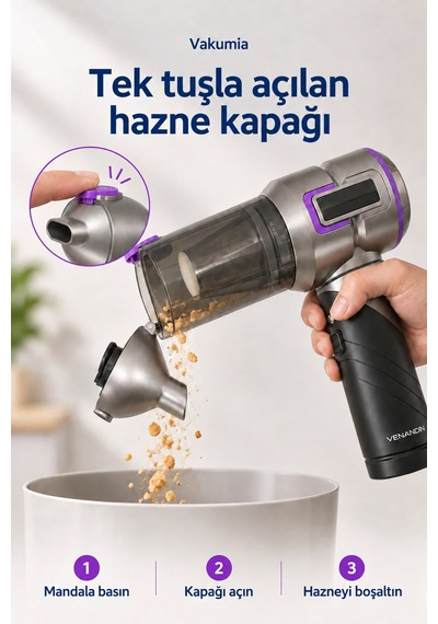 Md-a8 Vakumia Kablosuz El Süpürgesi 100w, 3 Kademeli, 200 Ml - Siyah-beyaz Gri