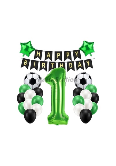 Futbol Yeşil 9 Yaş Doğum Günü Balon Set Psyslfutbol Çok Renkli