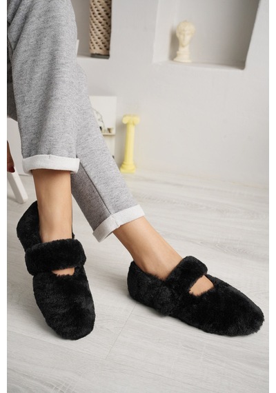 Nmoda Ultra Yumuşak Peluş Kadın Ev Babeti Ses Yapmaz Hafif Taban Panduf Siyah