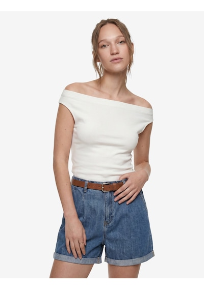 Koton Asimetrik Yaka Slim Fit Pamuklu Kolsuz Bluz Ekru 6sal30278ık