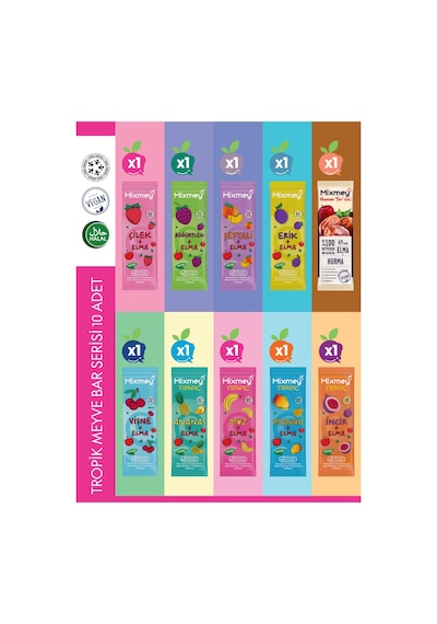 Mixmey Tropik Meyve Bar Serisi 10 Adet | Atıştırmalıklar – Vegan, Glutensiz (20GR X 10 ADET)
