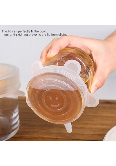Mucit Home Silikon Kapak 6 Adet Esnek Silikon Kapak 6 Boy Tekrar Kullanılabilir Streç Kapak Şefaf