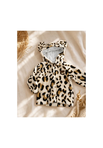 Omeca Concept Leopar Desenli Kapüşonlu Peluş Kız Çocuk Mont Kahverengi