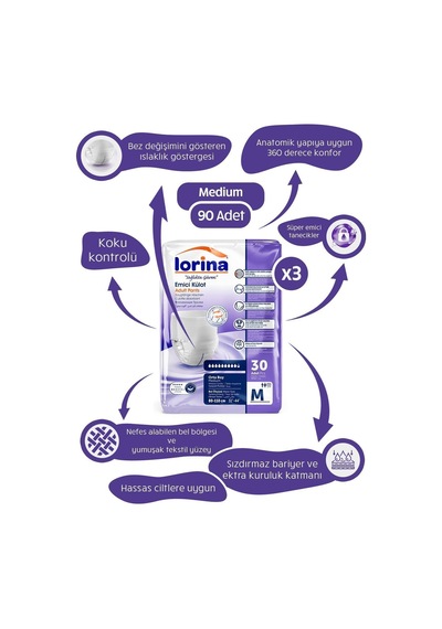 Lorina Emici Külot Hasta Bezi Medium 90'lı M