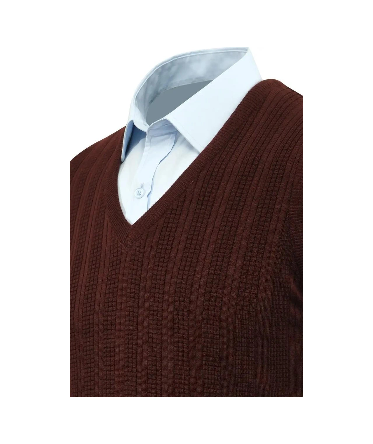 Çizgi Triko Erkek V Yaka Süveter Çelik Örgü Regular Kalıp 5209h Bgl-st04843 Bordo