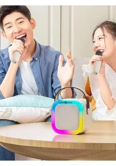 Çift Karaoke Mikrofonlu Kablosuz Bluetooth Hoparlör 5 Ses Efektli Rgb Hd Stereo Ses Usb/sd/fm