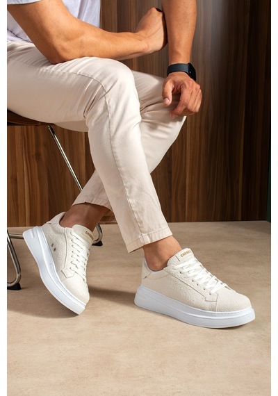 Bağcıklı Erkek Sneaker Beyaz Süet