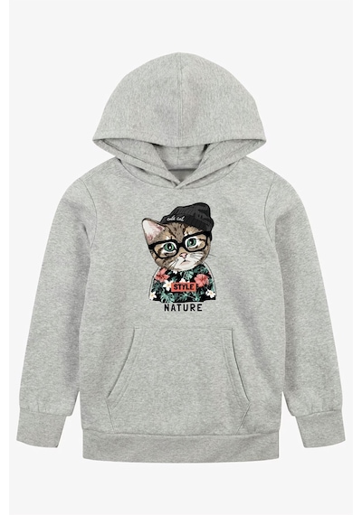Fyk Kids Unisex Kapüşonlu Kanguru Cepli 2 İplik Sweatshirt Siyah - Gri1