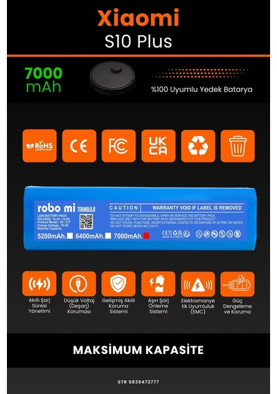 Xıaomı Robot S10+ Plus 7000mAh Robot Süpürge Bataryası