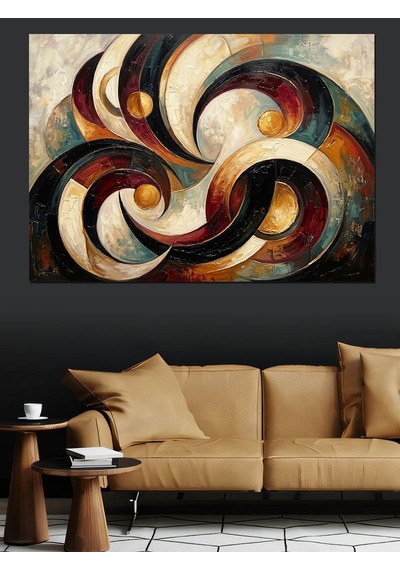 Soyut Geometrik Daireler Modern Sanat Dekoratif Kanvas - Mdf Ahşap Tablo