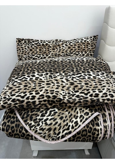 Tek Kişilik Kapitoneli Çok Amaçlı Örtü Seti 160x240 Çeyiz Seti Çeyiz Takımı Leopar Kahverengi