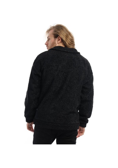 Polostate Erkek Kıvırcık Peluş Cıt Cıt Kapamalı Ceket Siyah