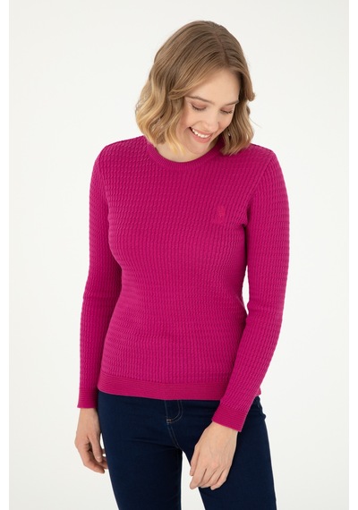 U.S. Polo Assn.  Kadın Fuşya Bisiklet Yaka Basic Kazak 50288979-VR023