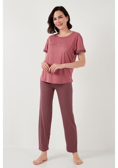 Lela Yumuşak Dokulu Bisiklet Yaka Bayan Pijama Takımı 6097605 Pudra-Siyah Lela Yumuşak Dokulu Bisiklet Yaka Bayan Pijama Takımı 6097605 Pudra-Siyah