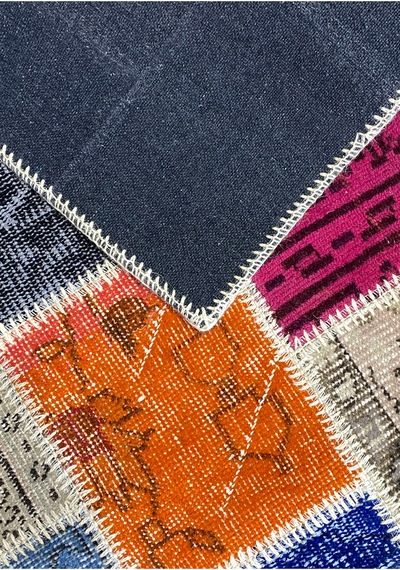 Modern Bohem Stil Vintage Halı Özel Tasarım Renkli Patchwork Koleksiyonu Çok Renkli