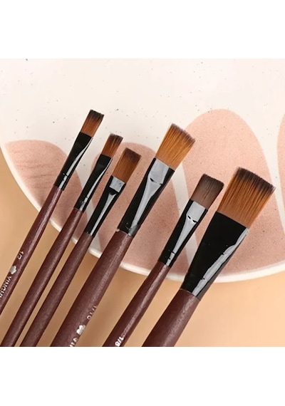 Yağlı Boya Fırça Seti 6'lı Resim Fırçası Akrilik Boya Yassı Fırça
