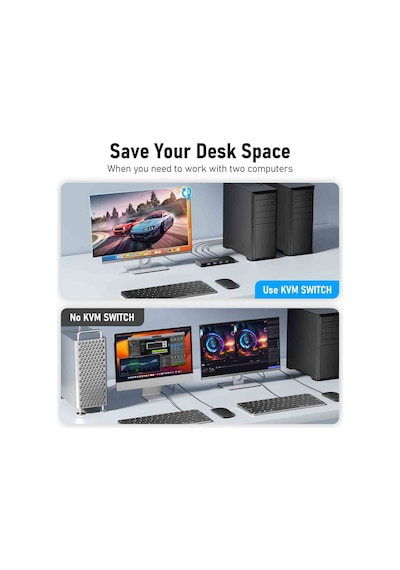 G98, 2 Bilgisayar 1 Monitör Çoklayıcı Kvm Switch, Görüntü Aktarıcı, Yazıcı Klavye Mouse Paylaştırıcı