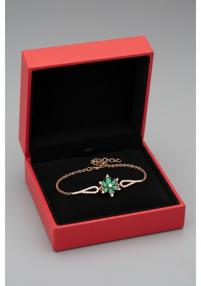 Çekirdekjewelry 925 Ayar Gümüş Zümrüt Taşlı Lotus Bileklik Pembe