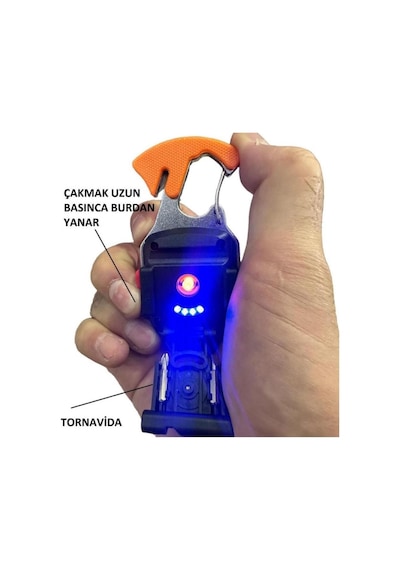 Çok Fonksiyonlu Tornavida Düdük Şişe Açacağı Ateş Yakıcı Mıknatıslı Type-c Şarjlı Anahtarlık Fener Pd808 Çok Renkli