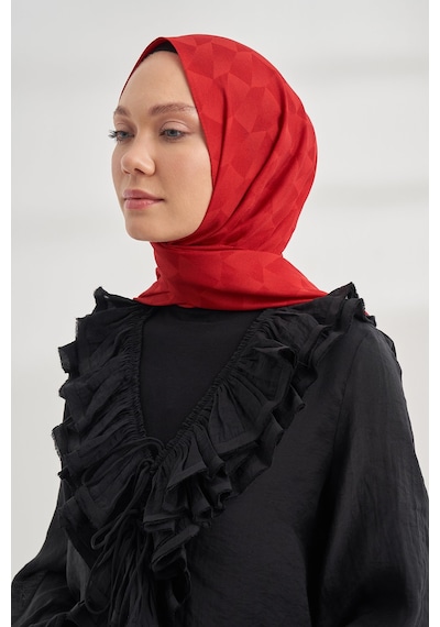 Armanda Cotton Monogram Geometrik Desen Şal 3120 Kırmızı