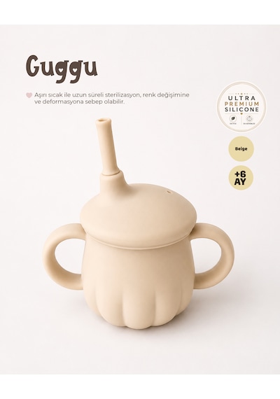 Tgm Baby Guggu Ultra Premium Silikon Pipetli Alıştırma Bardağı 200 Ml Bej